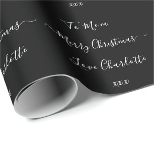 Black and White Custom Name Merry Christmas Wrapping Paper