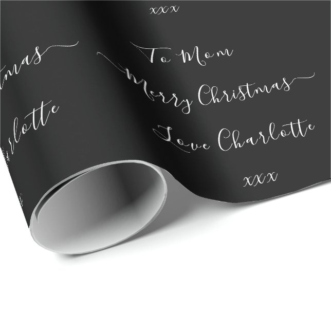 Black and White Custom Name Merry Christmas Wrapping Paper (Roll Corner)