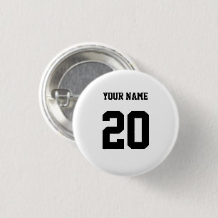 Black and White Custom Number and Name 3 Cm Round Badge