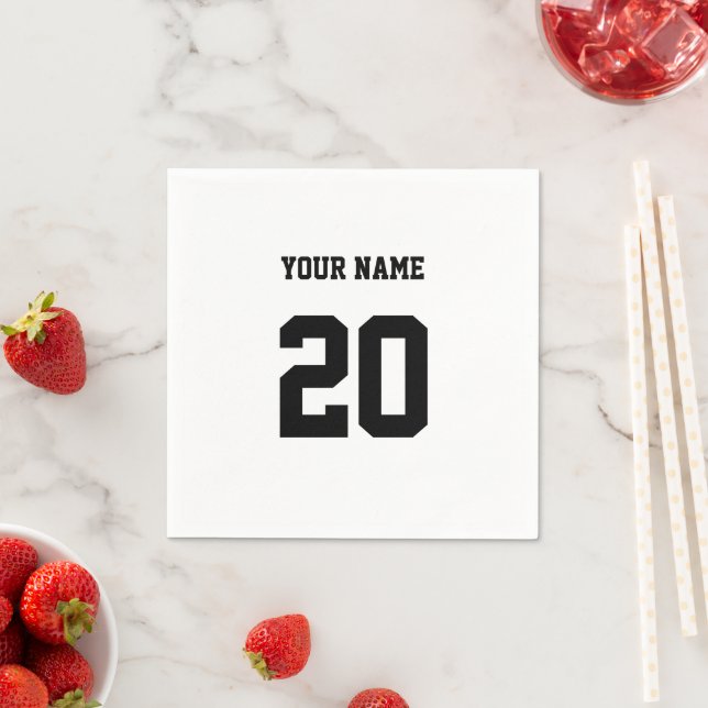 Black and White Custom Number and Name Napkin (Insitu)