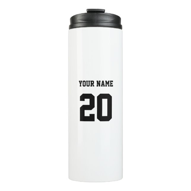 Black and White Custom Number and Name Thermal Tumbler (Front)