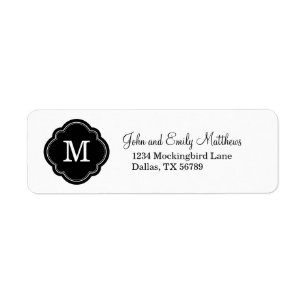Black and White Custom Personalised Monogram Return Address Label