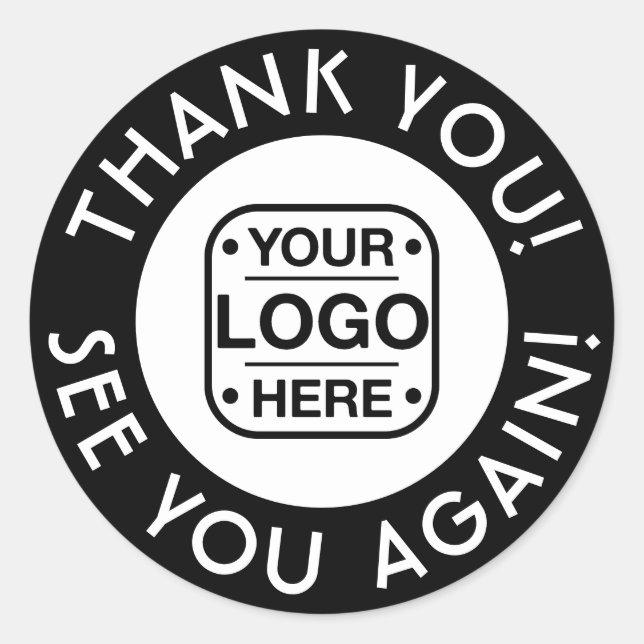 Black And White Custom Thank You Sticker With Logo (Front)