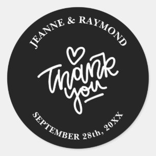 Black and White Custom Thank You Wedding Favour Classic Round Sticker