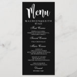 Black and White Custom Wedding Dinner Menu Card<br><div class="desc">Elegant and formal wedding dinner menu cards with unlimited colour choices. Personalise with your names,  event date and menu details. Displaying cards on guests' dinner plates or wrap them in napkins at every place setting for a stylish look.</div>