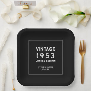 Black and White Custom Year 50th 60th Birthday  Paper Plate