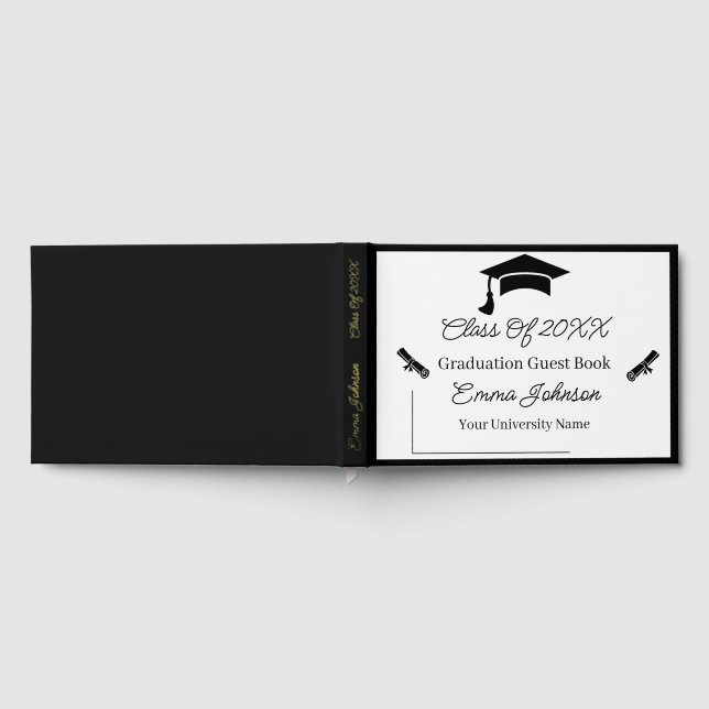 Black And White Customisable Graduation Guest Book (Full)