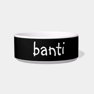 black and white customisable name feature pet bowl