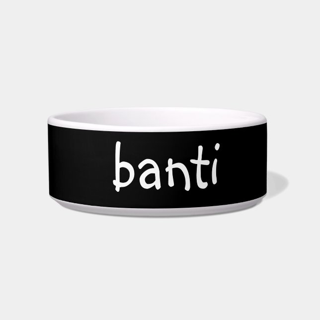 black and white customisable name feature pet bowl (Front)