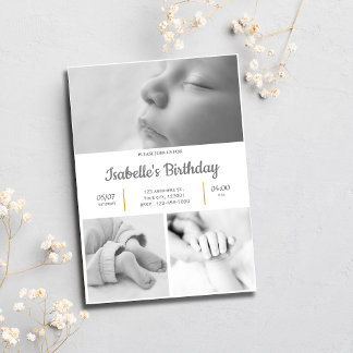 Black and white Cute 1st Birthday Party Invitation