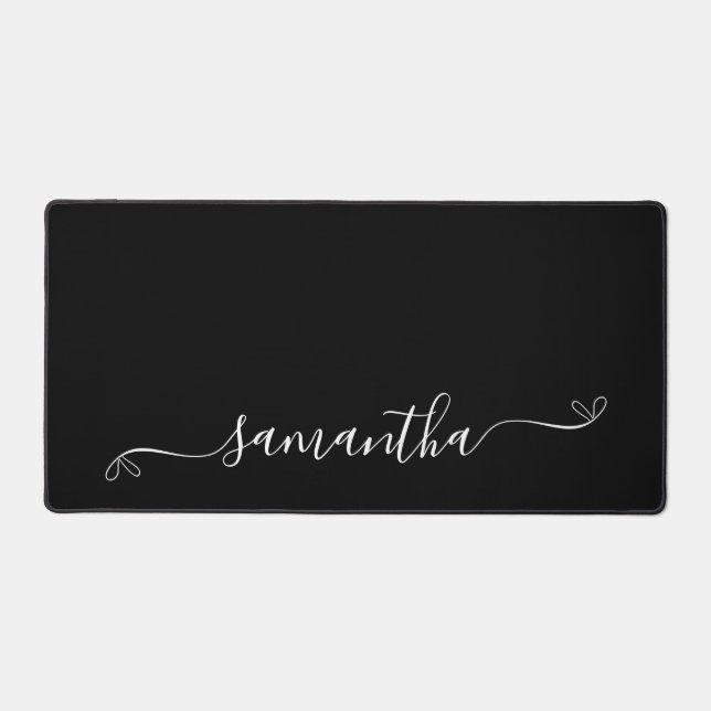 Black and White Cute Bow Signature Name Desk Mat (Front)