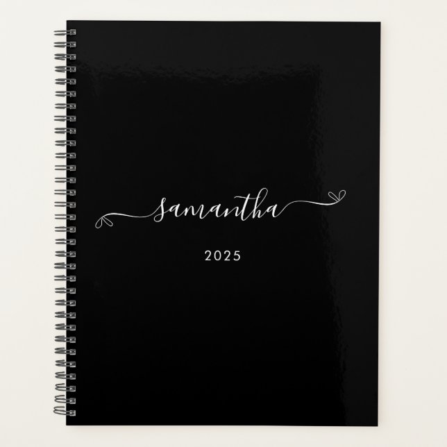 Black and White Cute Bow Signature Name Planner (Front)