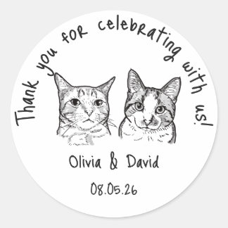 Black and White Cute Cats Wedding Favor Classic Round Sticker