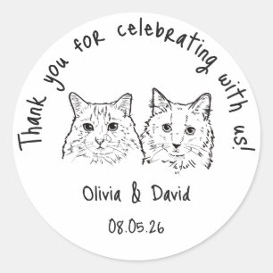 Black and White Cute Cats Wedding Favour Classic Round Sticker
