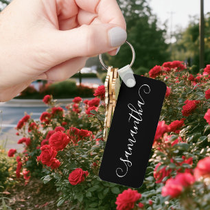 Black and White Cute Curl Signature Name Key Ring