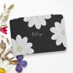 Black and White Cute Daisy Floral Custom Name iPad Pro Cover<br><div class="desc">A cute white daisy on a black ipad cover. Add your name</div>