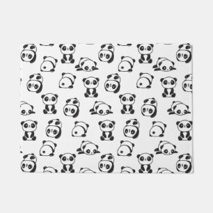 Black and White Cute Pandas Pattern Doormat