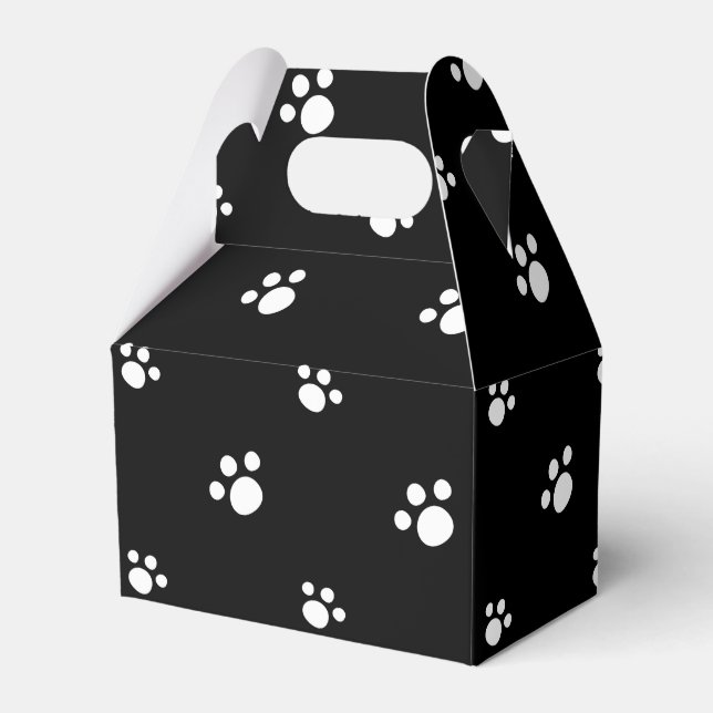Black And White Cute Puppy Dog Paw Print Pattern Favour Box (Front Side)