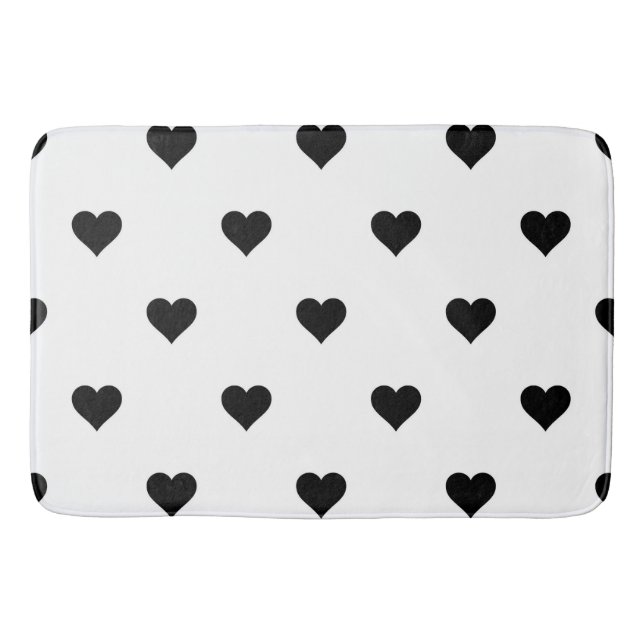 Black and White Cute Simple Heart Pattern Bath Mat (Front)