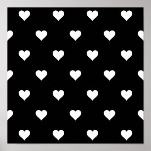Black and White Cute Simple Heart Pattern Poster