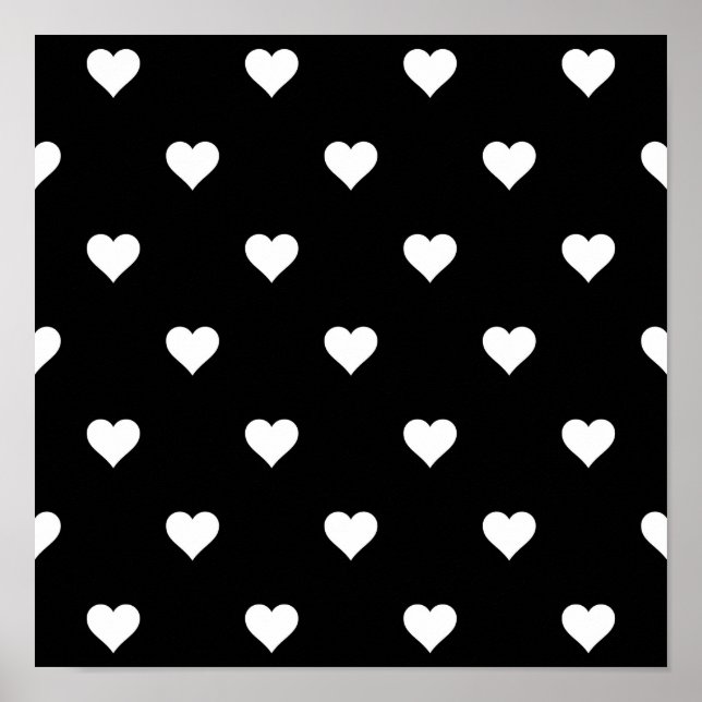 Black and White Cute Simple Heart Pattern  Poster (Front)