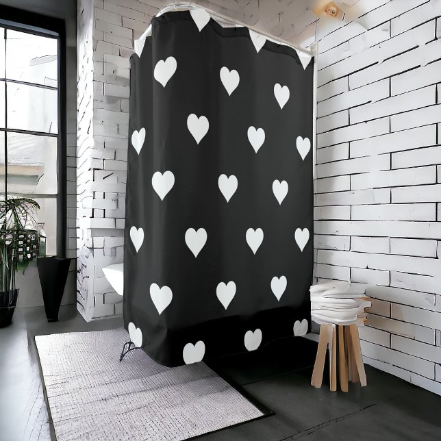 Black and White Cute Simple Heart Pattern Shower Curtain (Creator Uploaded)