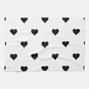 Black and White Cute Simple Heart Pattern Tea Towel