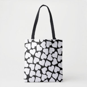 Black and White Cute Simple Heart Pattern Tote Bag