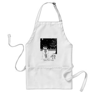 black and white cute snowman waiting for Christmas Standard Apron