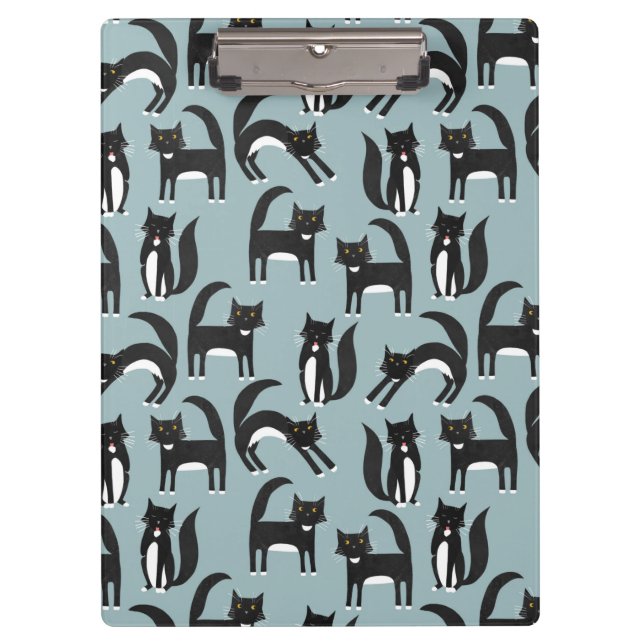 Black and White Cute Tuxedo Kitty Cats Pattern Clipboard (Front)