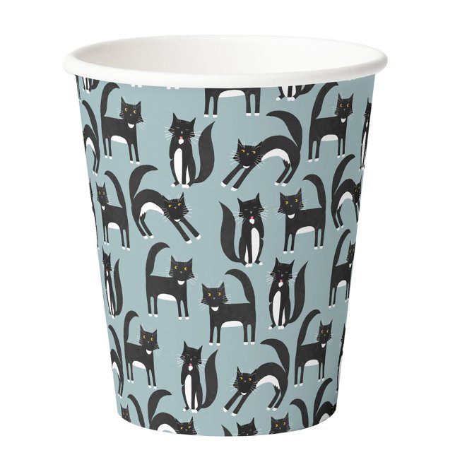 Black and White Cute Tuxedo Kitty Cats Pattern Paper Cups (Black and white tuxedo cat patter party paper cup)