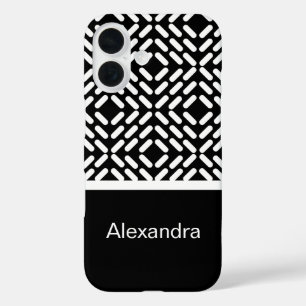 Black and white cylinder pattern iPhone 16 case