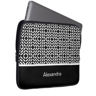 Black and white cylinder pattern laptop sleeve