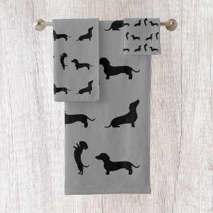 Black and White Dachshund  Bath Towel Set