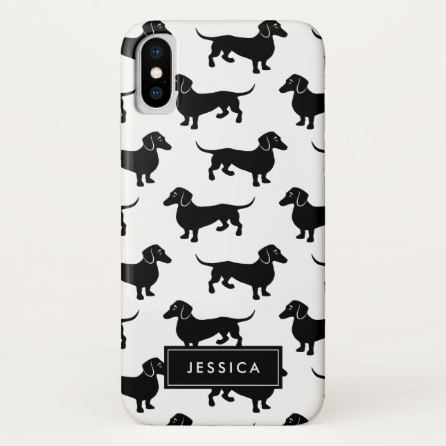 Black and White Dachshunds Custom Name Case-Mate iPhone Case (Back)