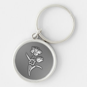 Black and White Daffodil Key Ring