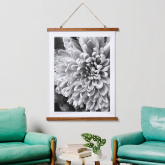 Black and white dahlia close up print hanging tapestry