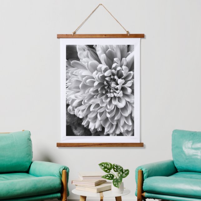 Black and white dahlia close up print hanging tapestry (Living Room)