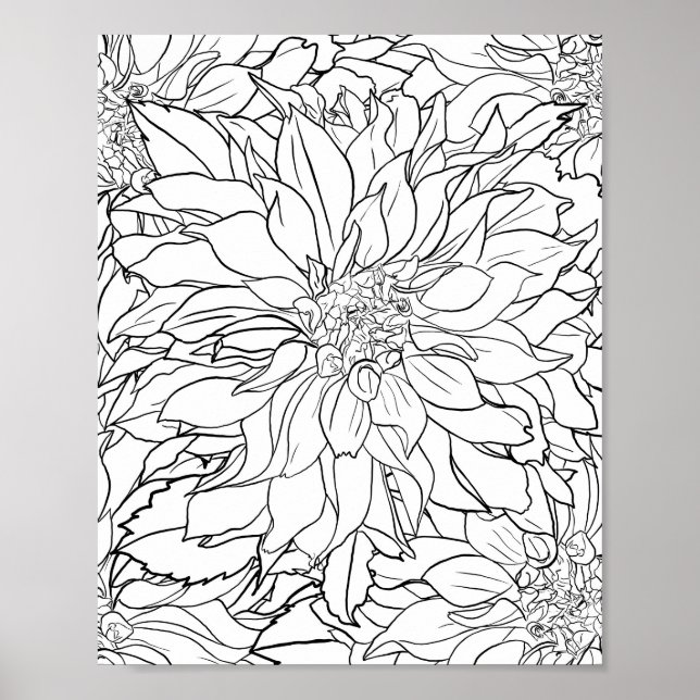 Black and White Dahlia Flower Poster (Front)