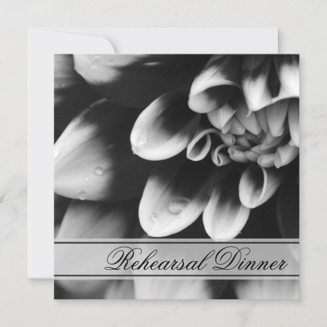 Black and White Dahlia Flower Rehearsal Dinner Invitation (Front)