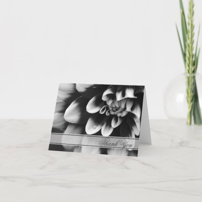 Black and White Dahlia Flower Thank You Card (Front)
