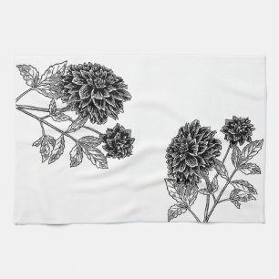 Black and White Dahlia Tea Towel