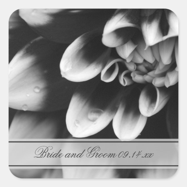 Black and White Dahlia Wedding Envelope Seals (Front)