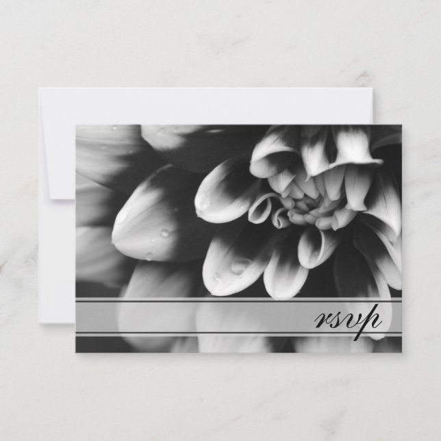Black and White Dahlia Wedding RSVP Response Card (Front)