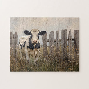 Black and White Dairy Cow Vintage Style Jigsaw Puzzle