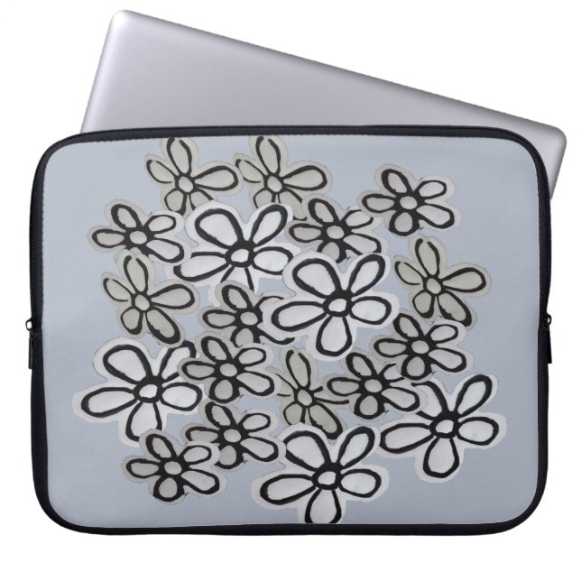 Black And White Daisies pattern Laptop Sleeve (Front)
