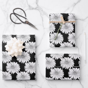 Black and White Daisies Wrapping Paper Sheet