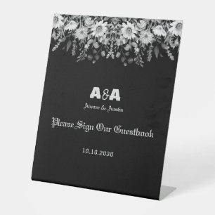 Black and White Daisy Border Wedding Sign Our Book