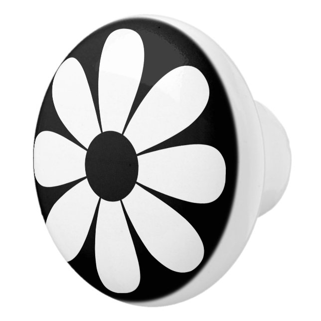 Black and White Daisy Ceramic Knob (Right)