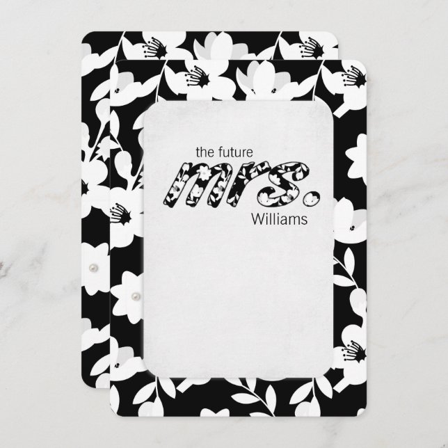 black and white daisy floral pattern invitation (Front/Back)